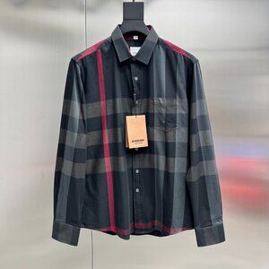 Burberry Men’s L Size Checkered Long - Sleeve Shirt